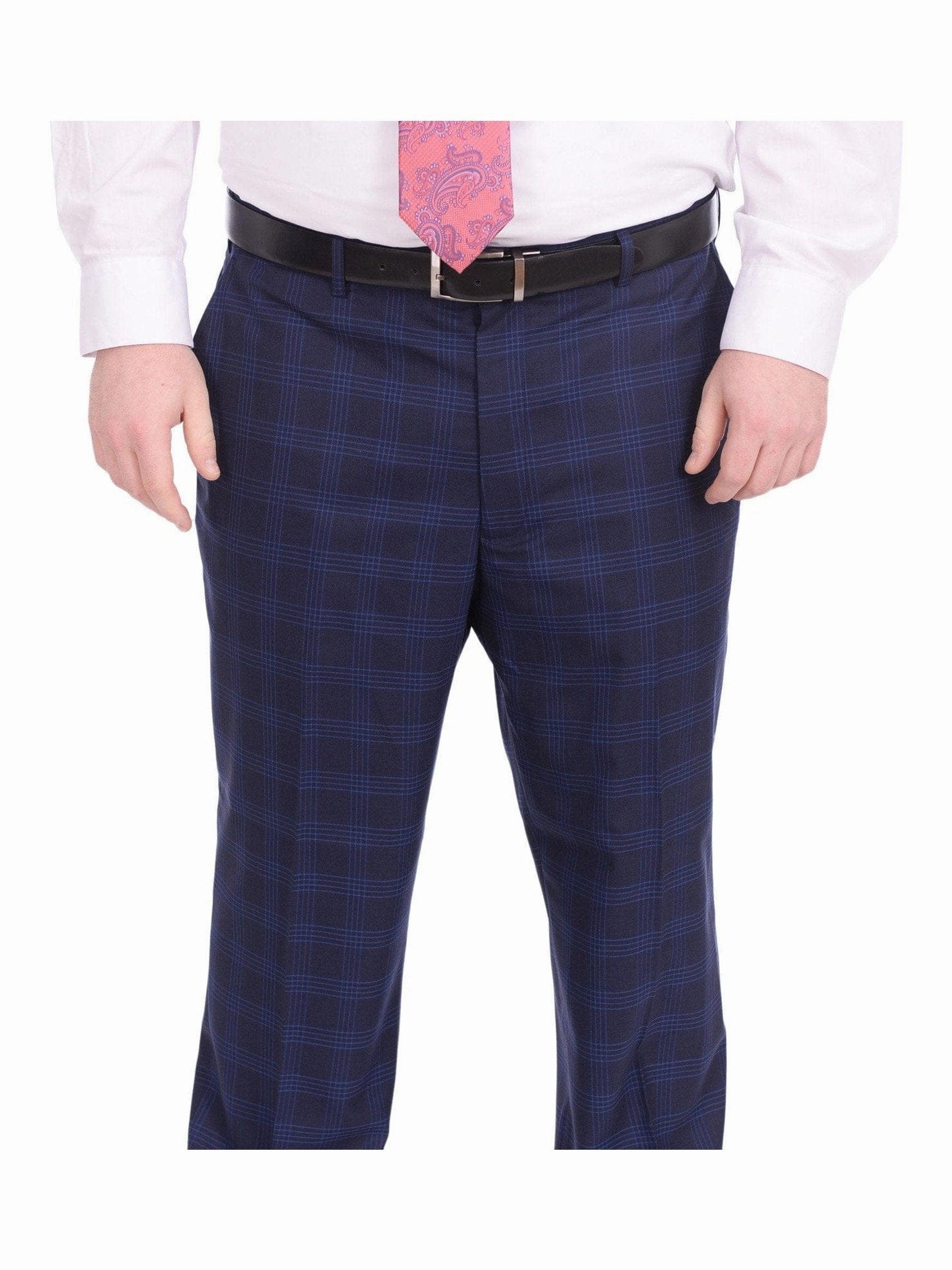 Lazetti Couture Portly Fit Blue Plaid Two Button Wool Suit