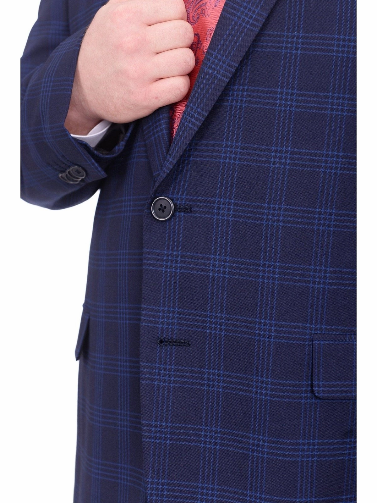 Lazetti Couture Portly Fit Blue Plaid Two Button Wool Suit