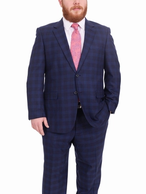 Lazetti Couture Portly Fit Blue Plaid Two Button Wool Suit