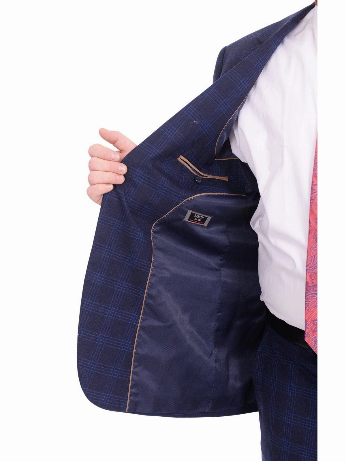 Lazetti Couture Portly Fit Blue Plaid Two Button Wool Suit