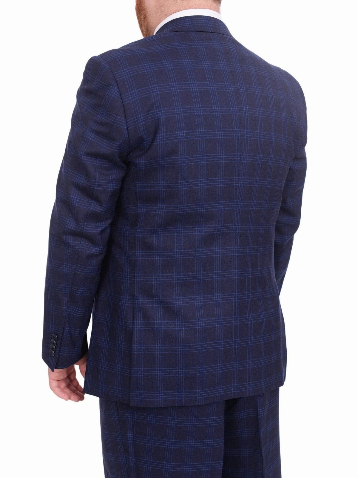 Lazetti Couture Portly Fit Blue Plaid Two Button Wool Suit