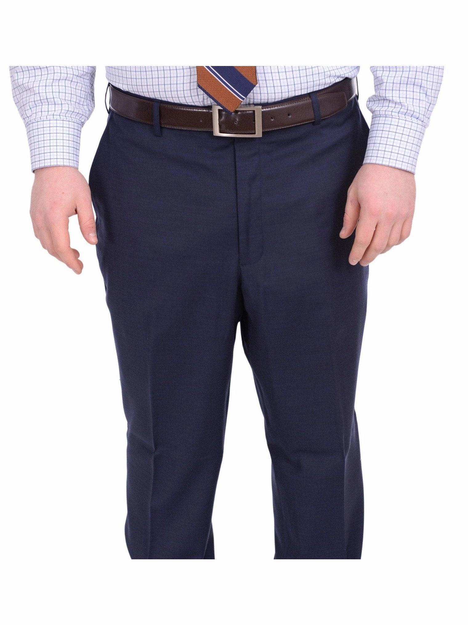 Lazetti Couture Portly Fit Navy Blue Textured Two Button Wool Suit
