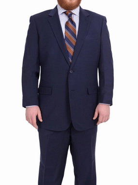 Lazetti Couture Portly Fit Navy Blue Textured Two Button Wool Suit