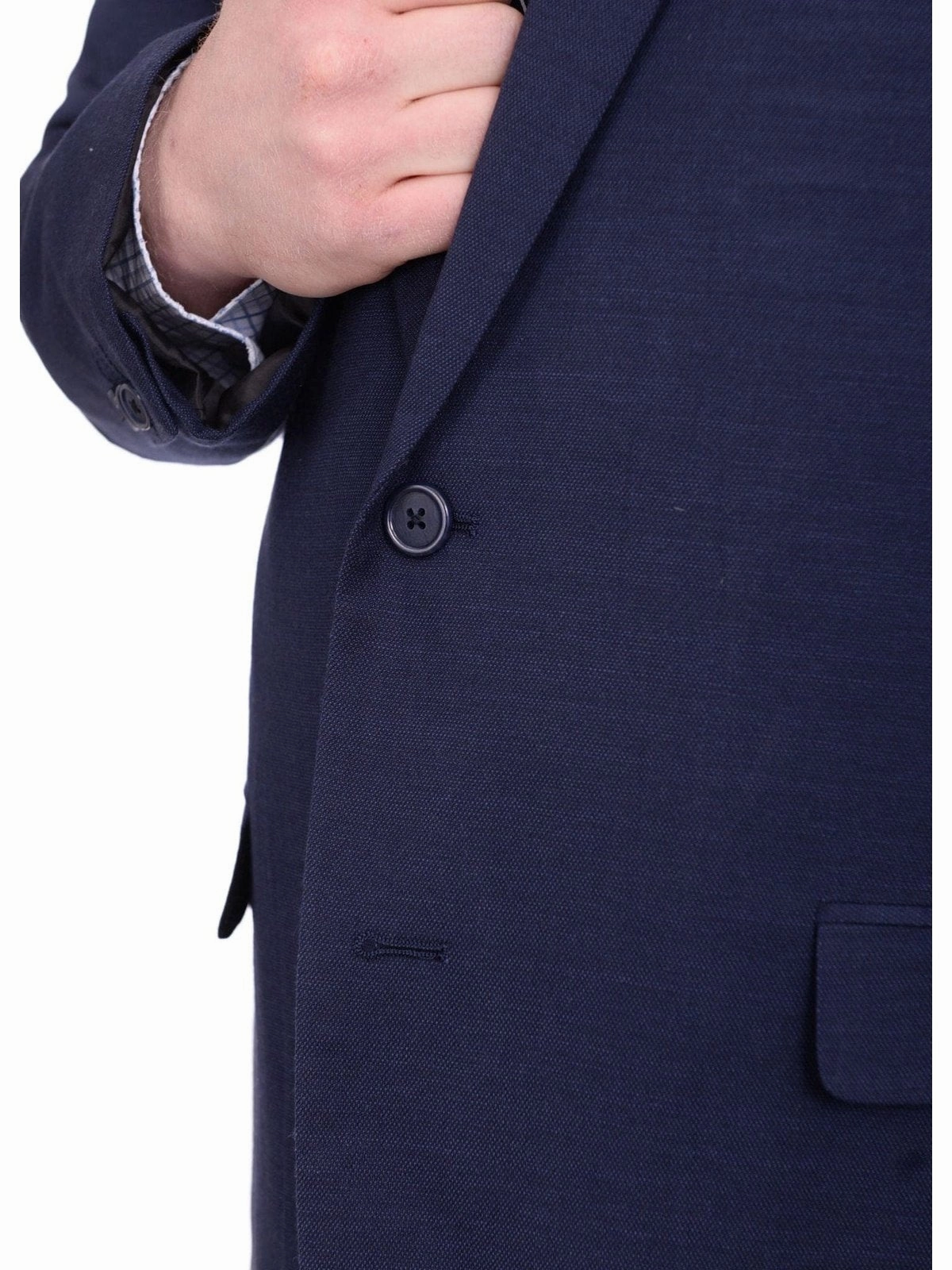 Lazetti Couture Portly Fit Navy Blue Textured Two Button Wool Suit