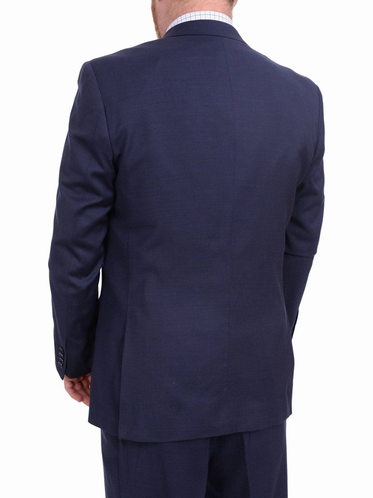 Lazetti Couture Portly Fit Navy Blue Textured Two Button Wool Suit