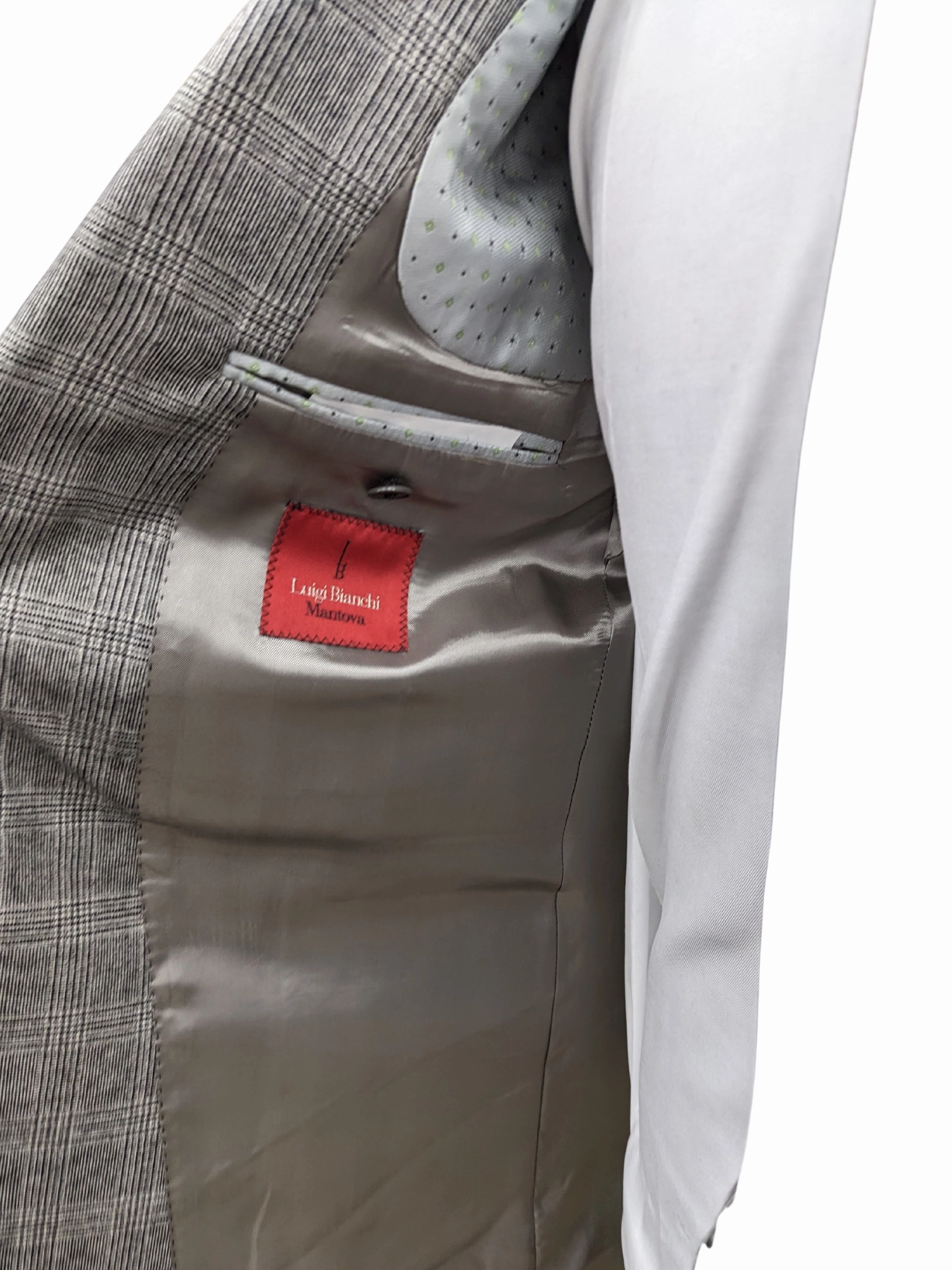 Luigi Bianchi Montova Mens Gray Plaid 44L Classic Fit Wool Cashmere 2 Piece Suit
