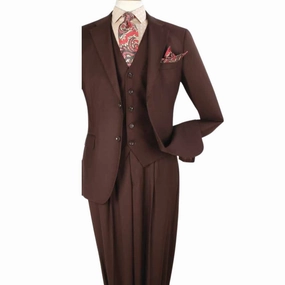 Luxury Wool Feel Brown Classic Fit 3-Piece Suit Set with Vest
