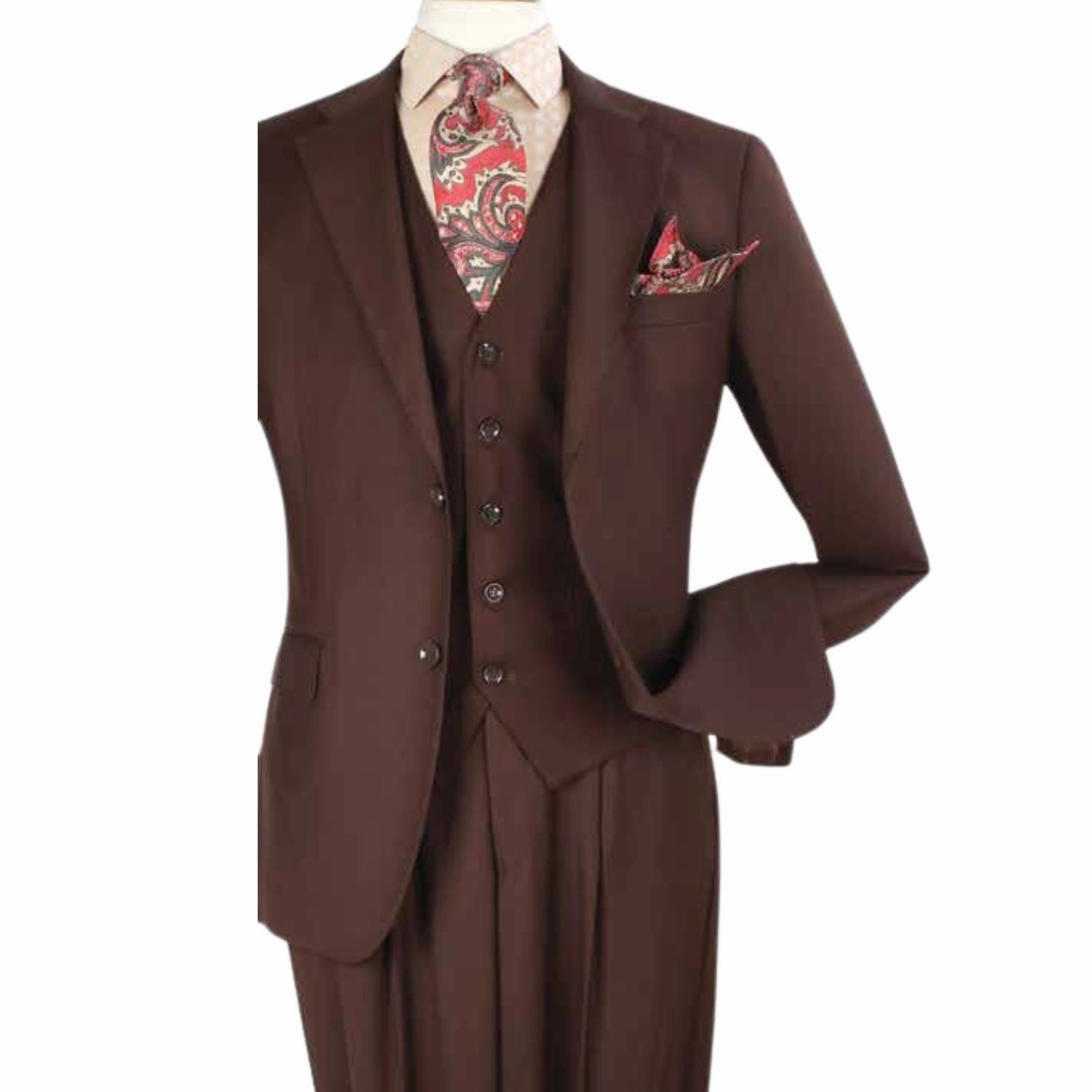 Luxury Wool Feel Brown Classic Fit 3-Piece Suit Set with Vest