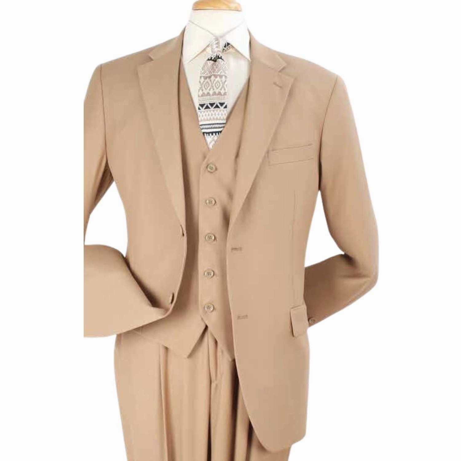 Luxury Wool Feel Camel Classic Fit 3-Piece Suit Set with Vest