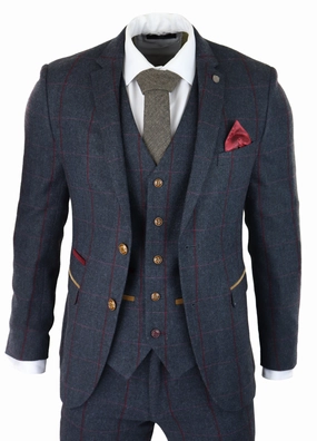 Madrid Herringbone Tweed 3 Piece Navy Suit