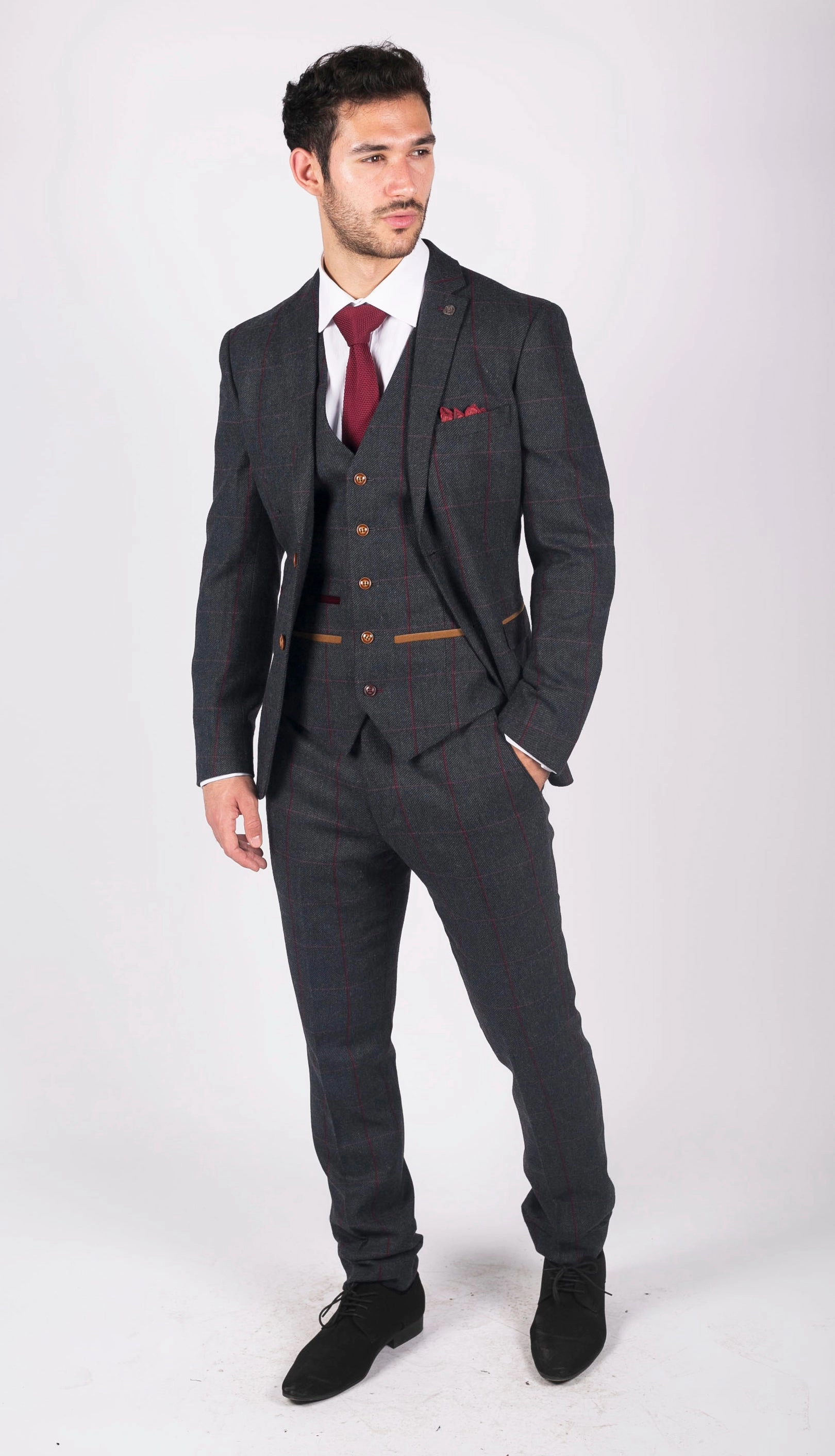 Madrid Herringbone Tweed 3 Piece Navy Suit