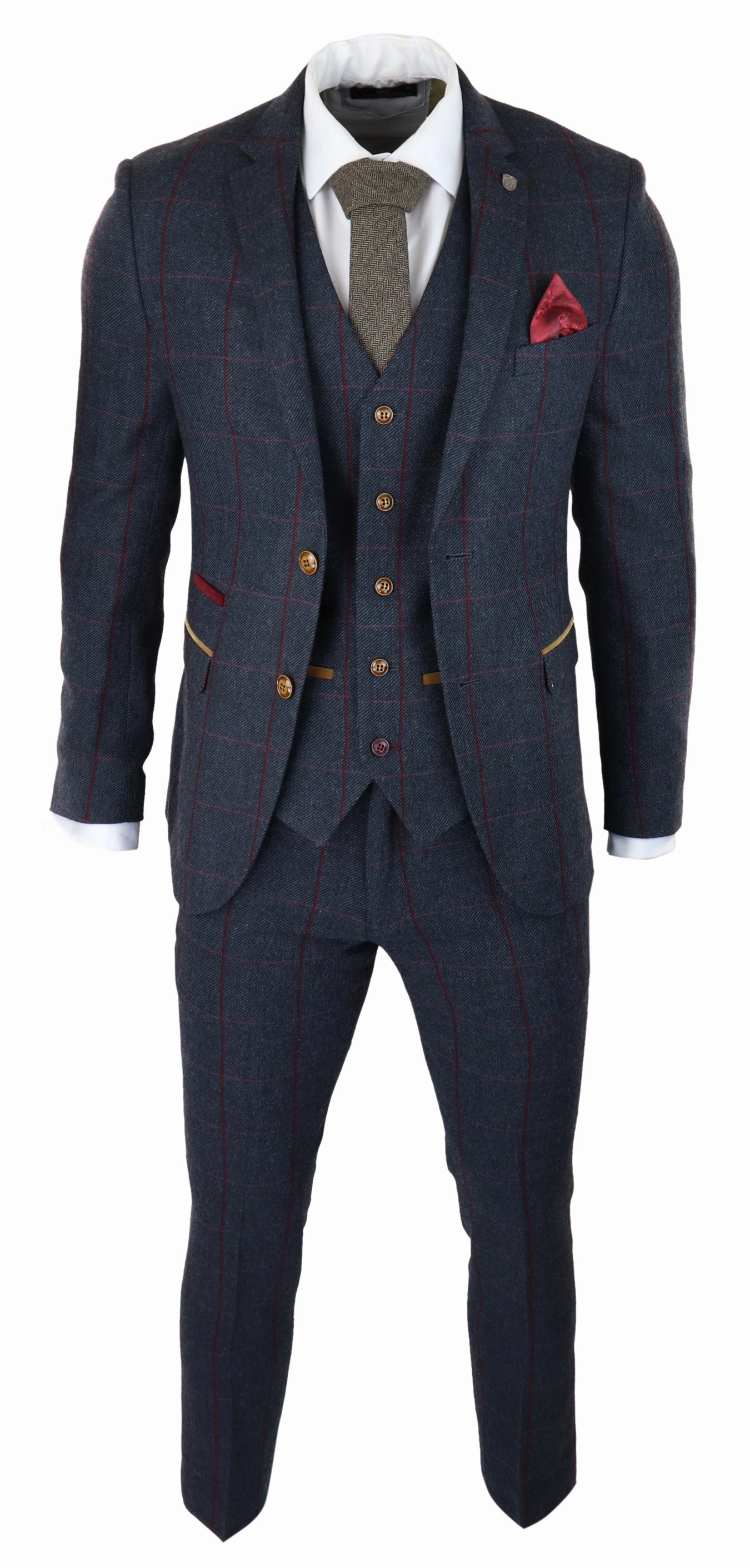 Madrid Herringbone Tweed 3 Piece Navy Suit
