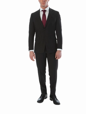 Mazara Mens Black Classic Fit 100% Wool 2 Piece Suit