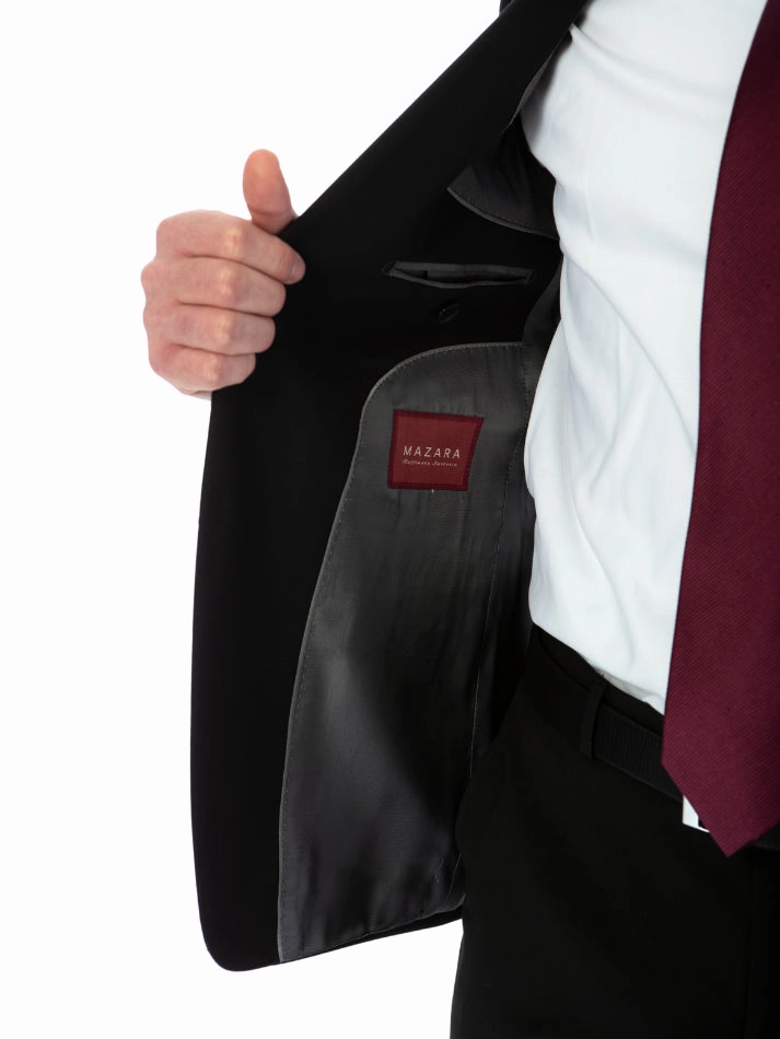 Mazara Mens Black Classic Fit 100% Wool 2 Piece Suit
