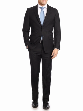 Mazara Mens Classic Fit Black Two Button 100% Wool Wrinkle Resistant Suit