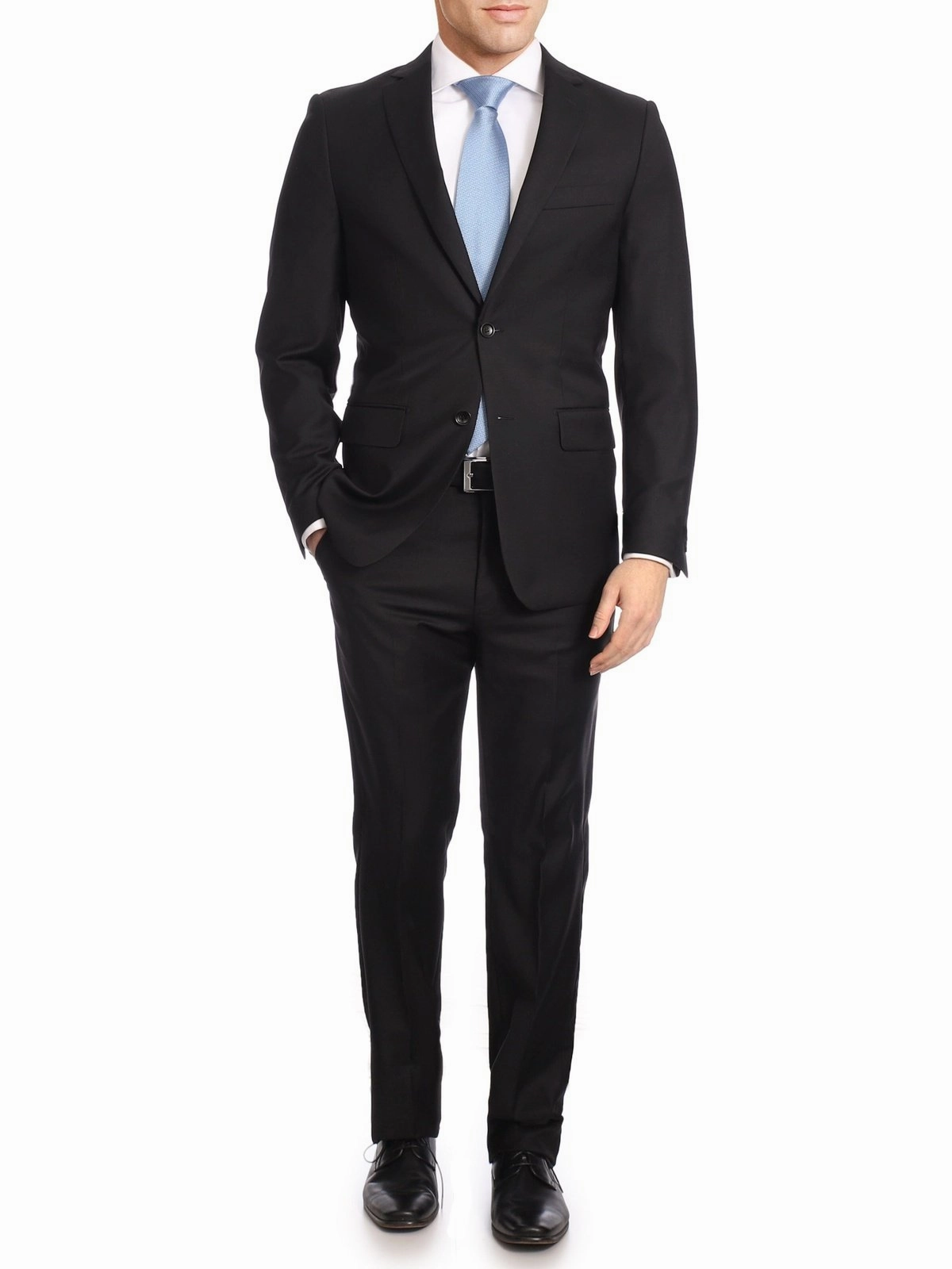 Mazara Mens Classic Fit Black Two Button 100% Wool Wrinkle Resistant Suit