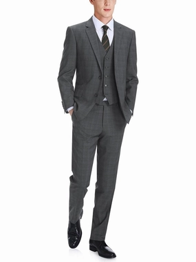 Men's 3-Piece Classic Fit Single Breasted Windowpane Suit