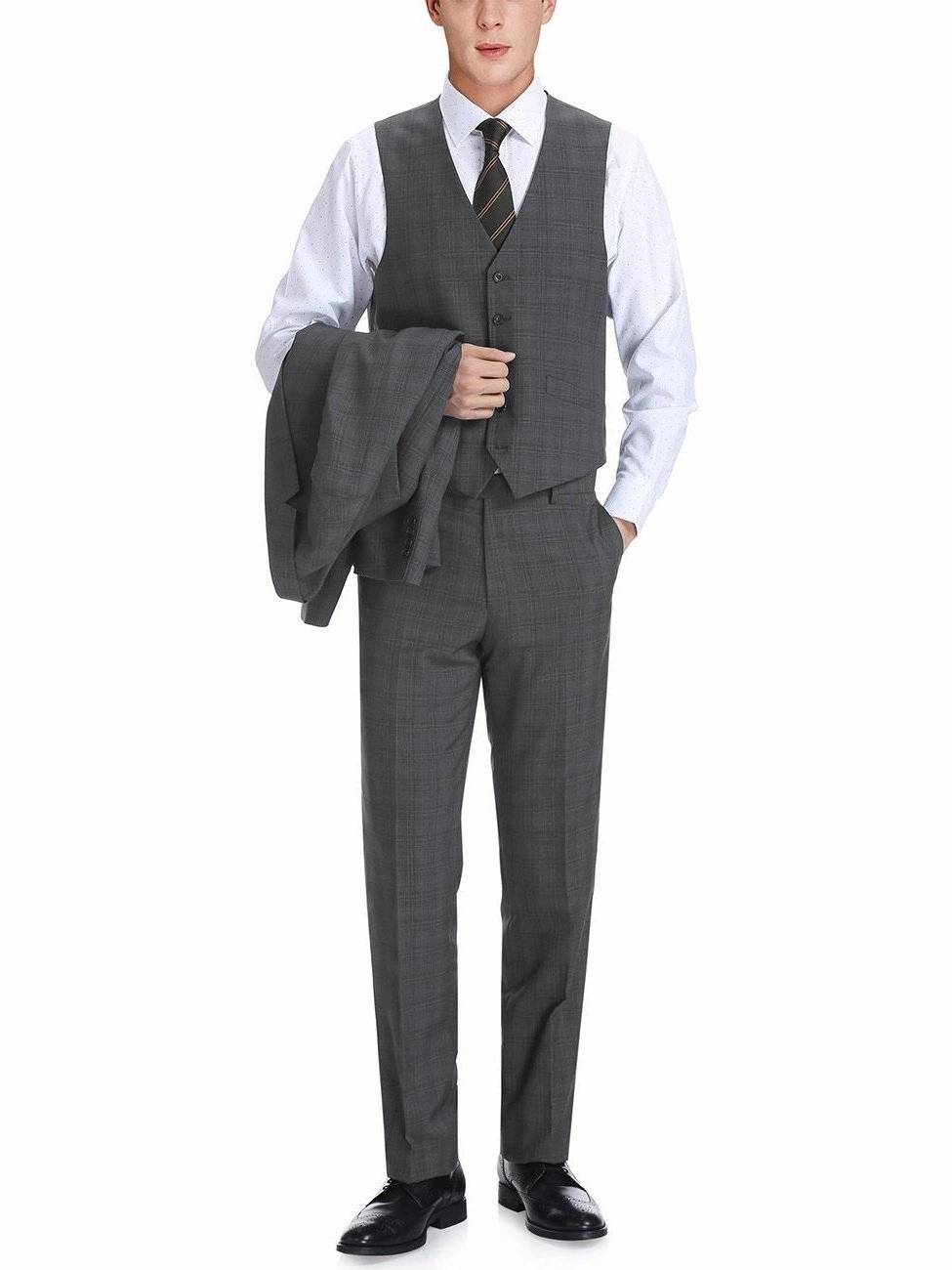 Men's 3-Piece Classic Fit Single Breasted Windowpane Suit