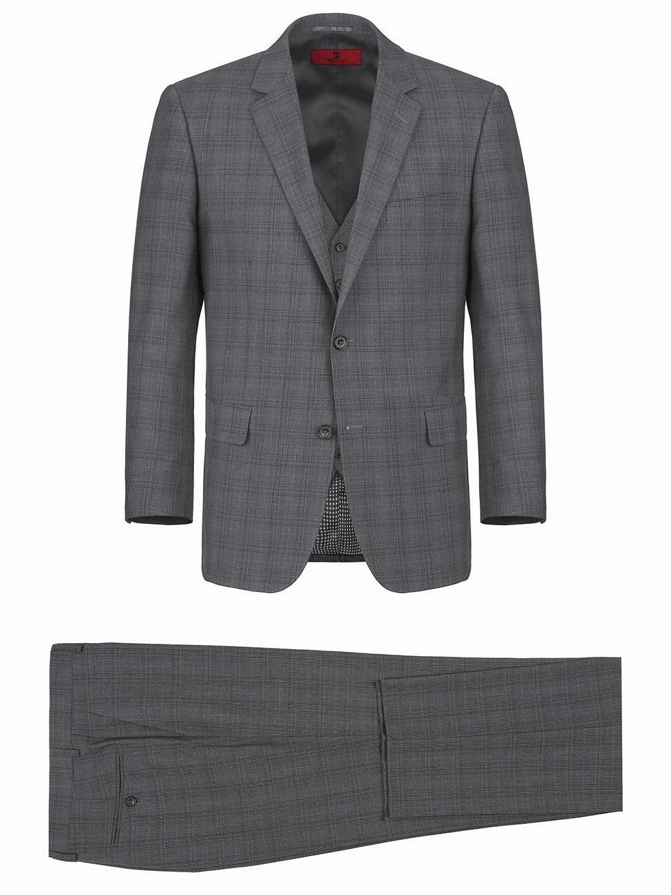 Men's 3-Piece Classic Fit Single Breasted Windowpane Suit