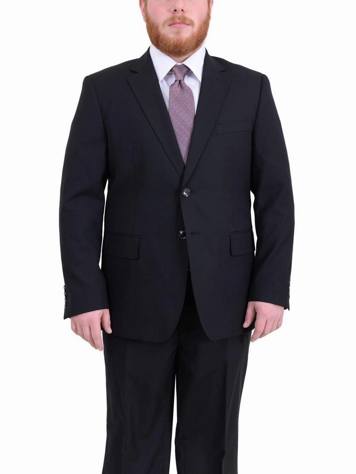 Men's Arthur Black Executive Portly Fit Black Striped 2 Button 2 Piece Wool Suit