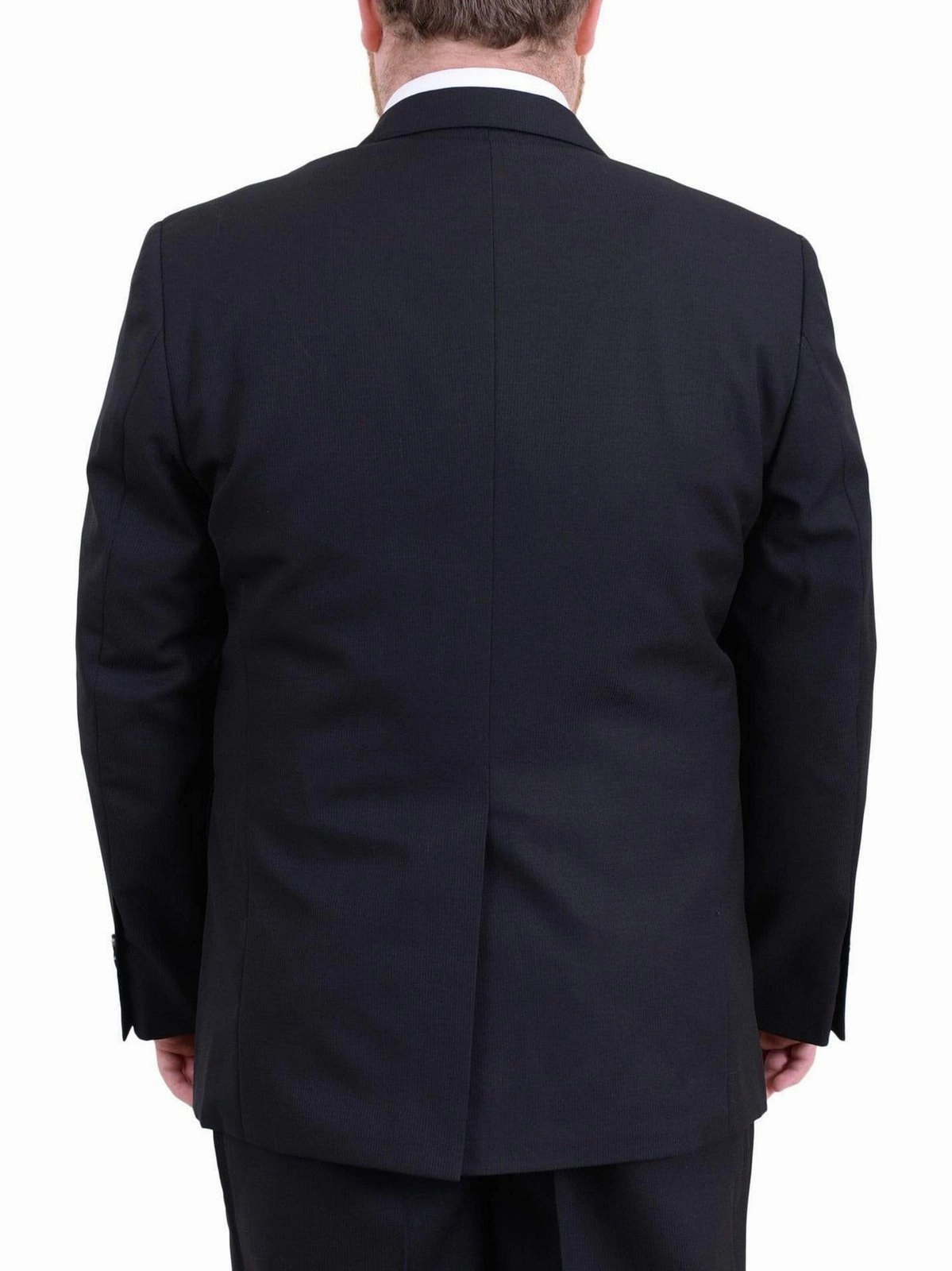Men's Arthur Black Executive Portly Fit Black Striped 2 Button 2 Piece Wool Suit