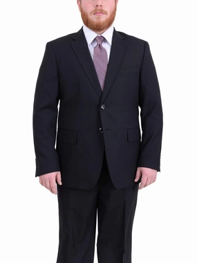Men's Arthur Black Executive Portly Fit Black Striped 2 Button 2 Piece Wool Suit