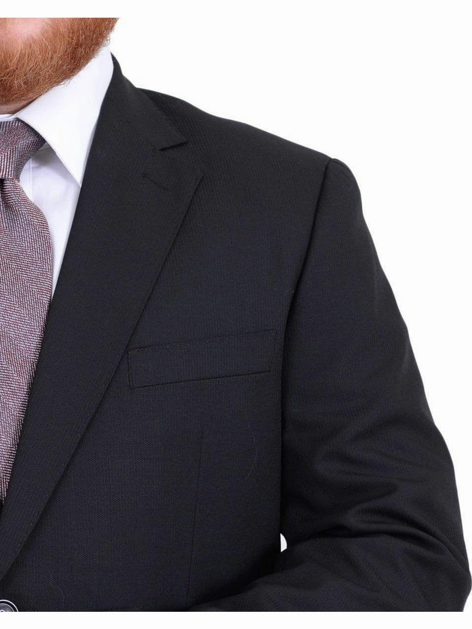 Men's Arthur Black Executive Portly Fit Black Striped 2 Button 2 Piece Wool Suit