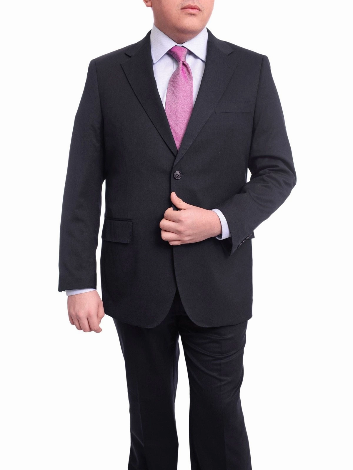 Men's Arthur Black Executive Portly Fit Solid Navy Blue Two Button Wool Suit