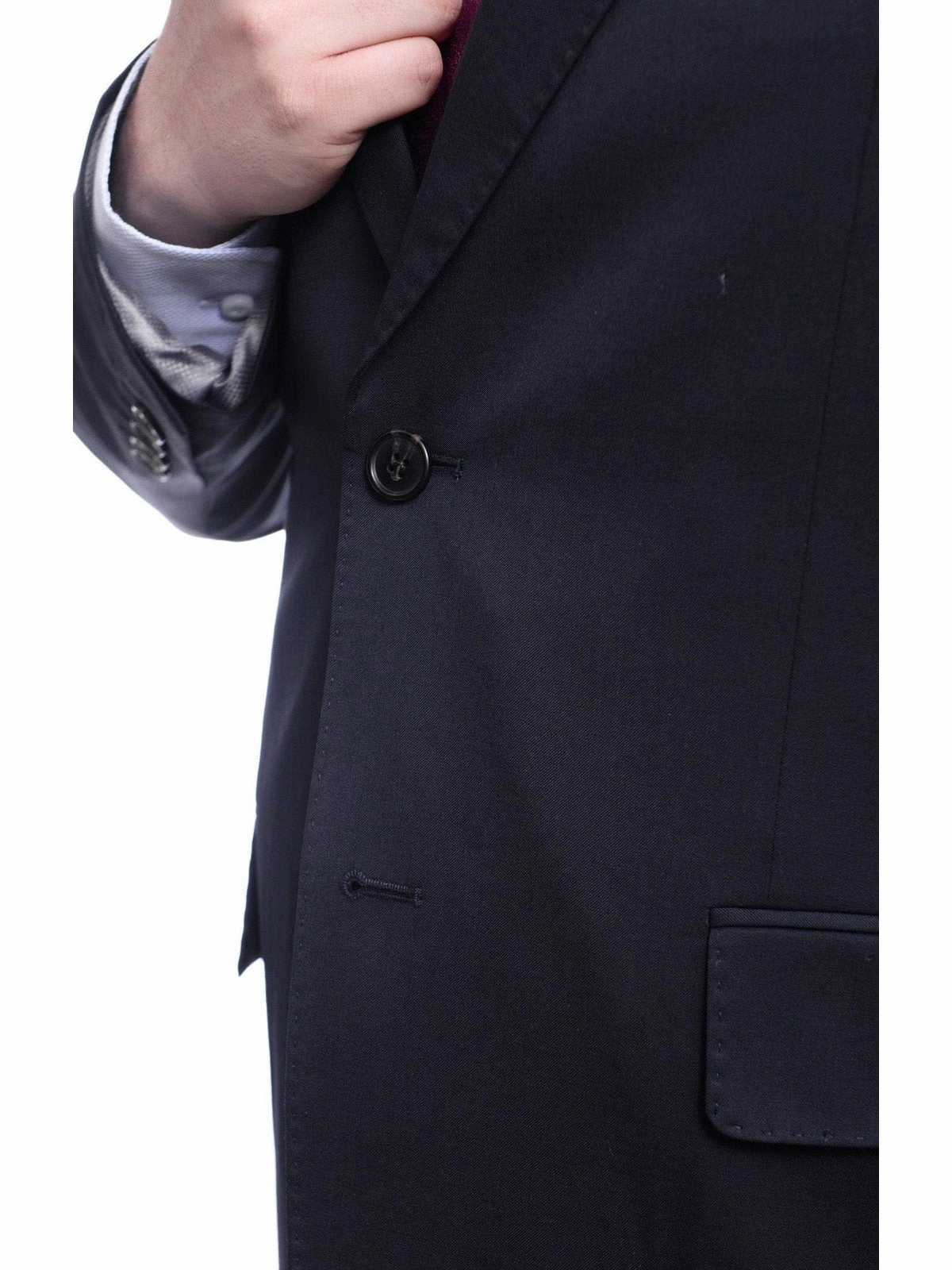 Men's Arthur Black Executive Portly Fit Solid Navy Blue Two Button Wool Suit