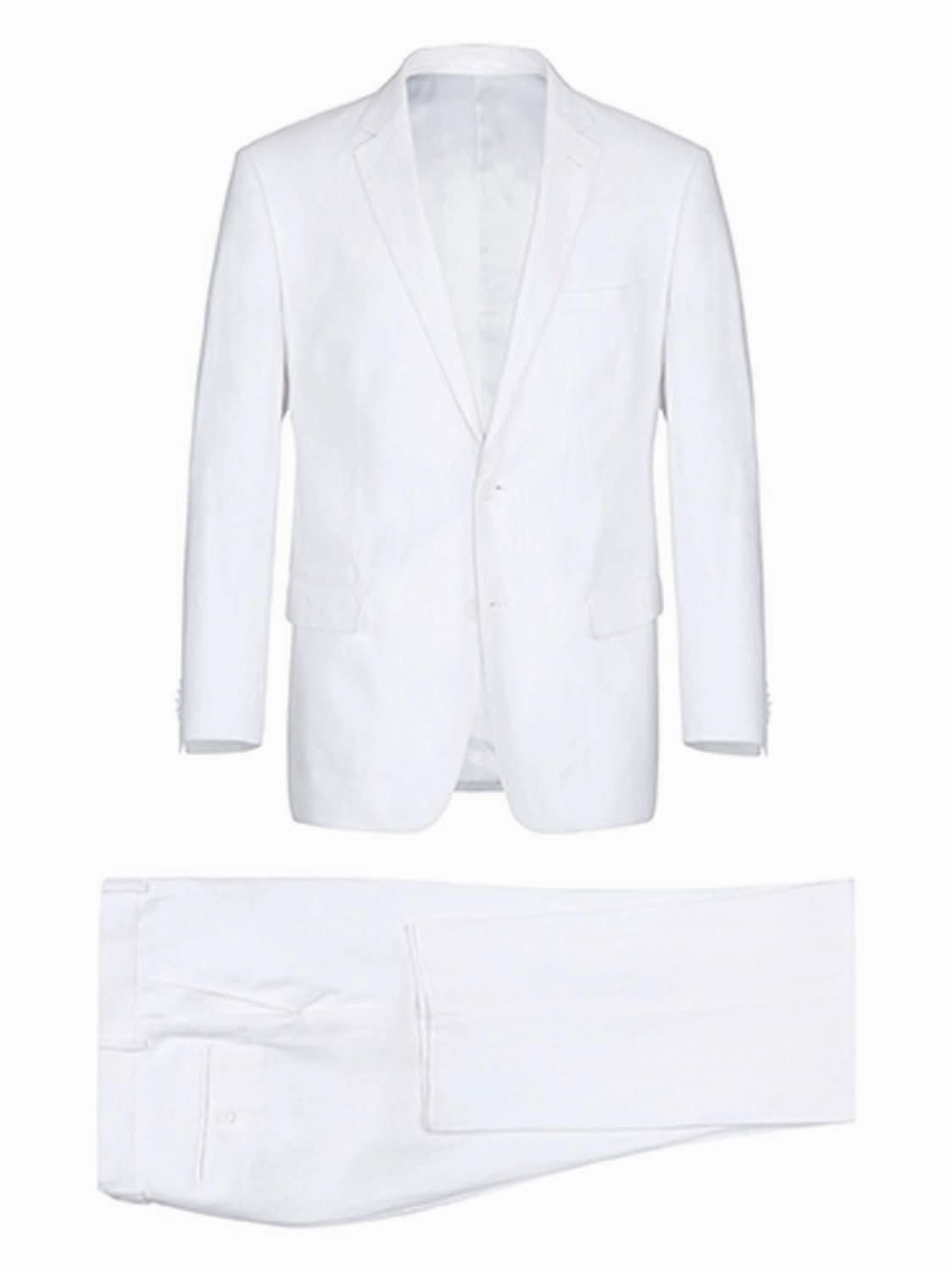 Men's Big & Tall Notch Lapels White Solid Linen Suits