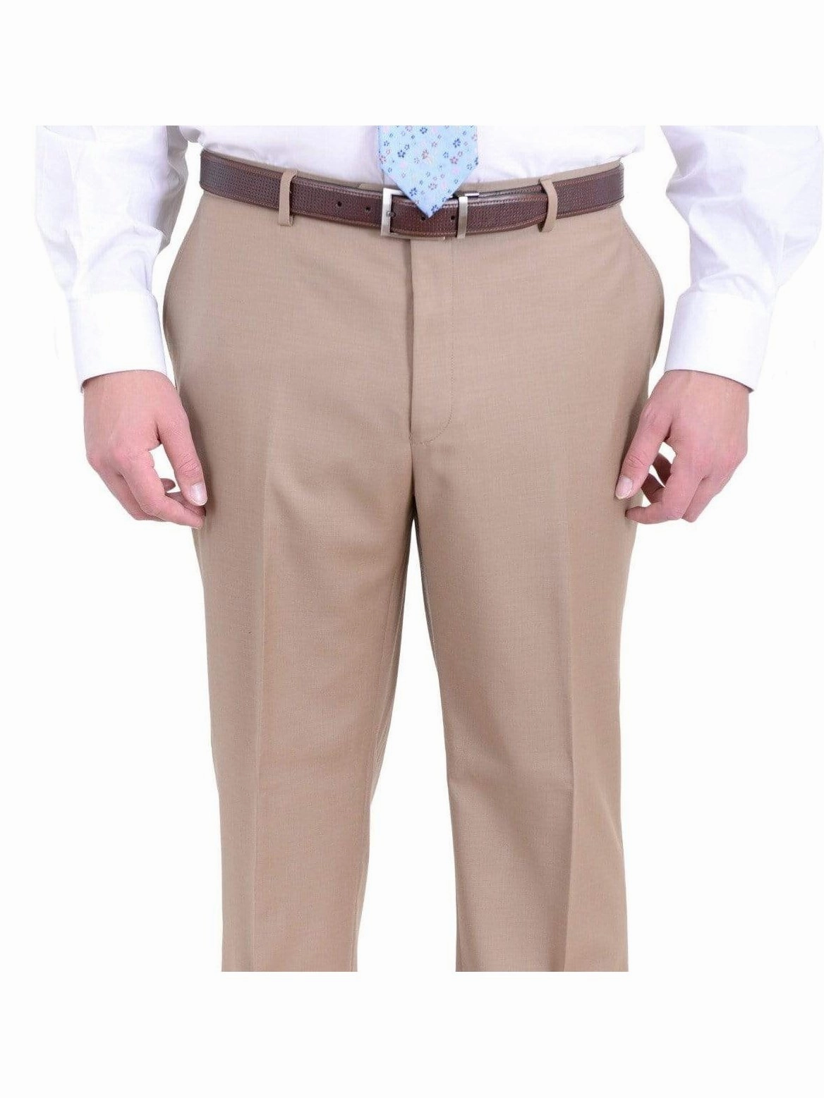 Men's Big & Tall Regular Fit Tan Light Brown Two Button 2 Piece 100% Wool Suit