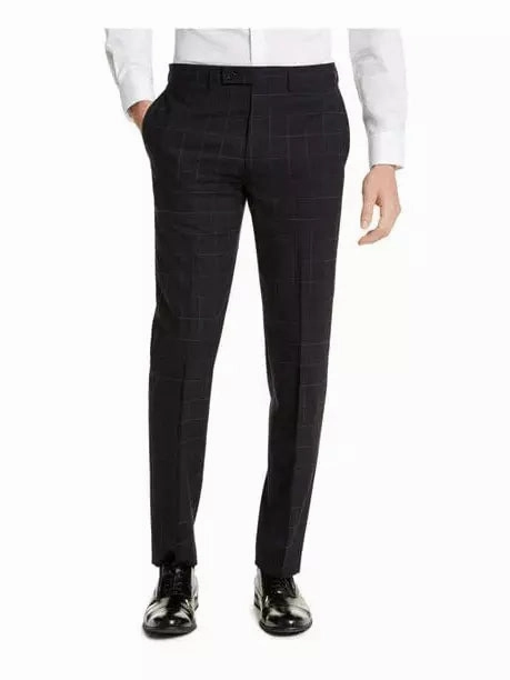 Men's Calvin Klein Navy Blue Windowpane Slim Fit Wool Suit