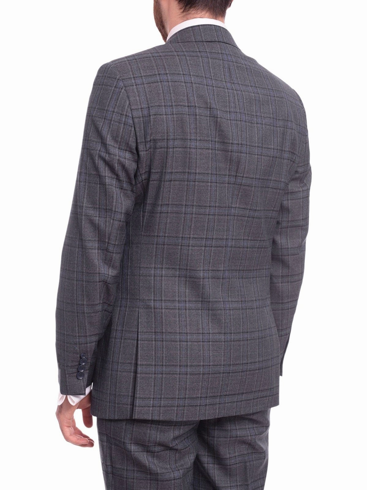 Men's Classic Fit Medium Blue Plaid Two Button Wool Suit