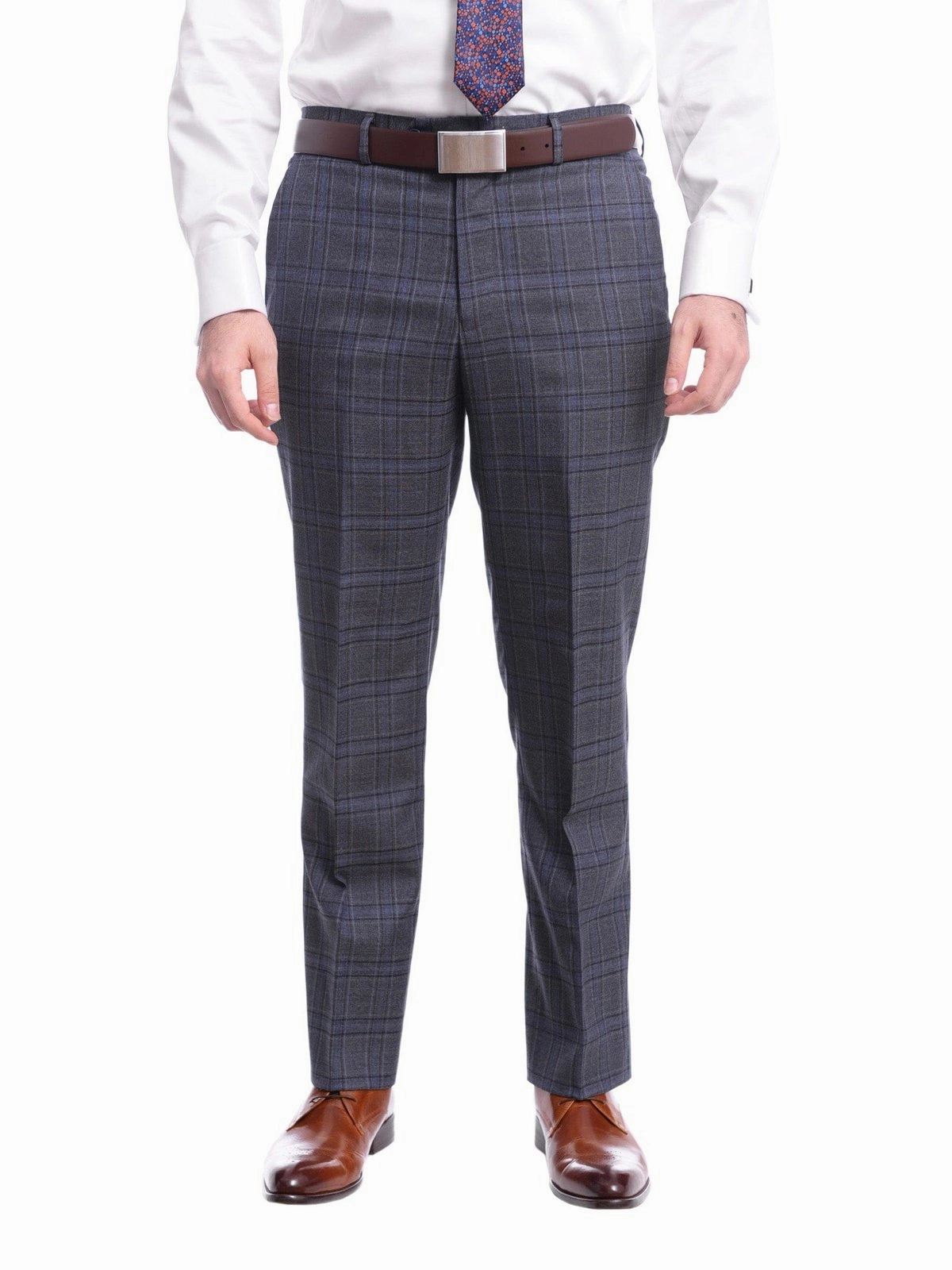 Men's Classic Fit Medium Blue Plaid Two Button Wool Suit