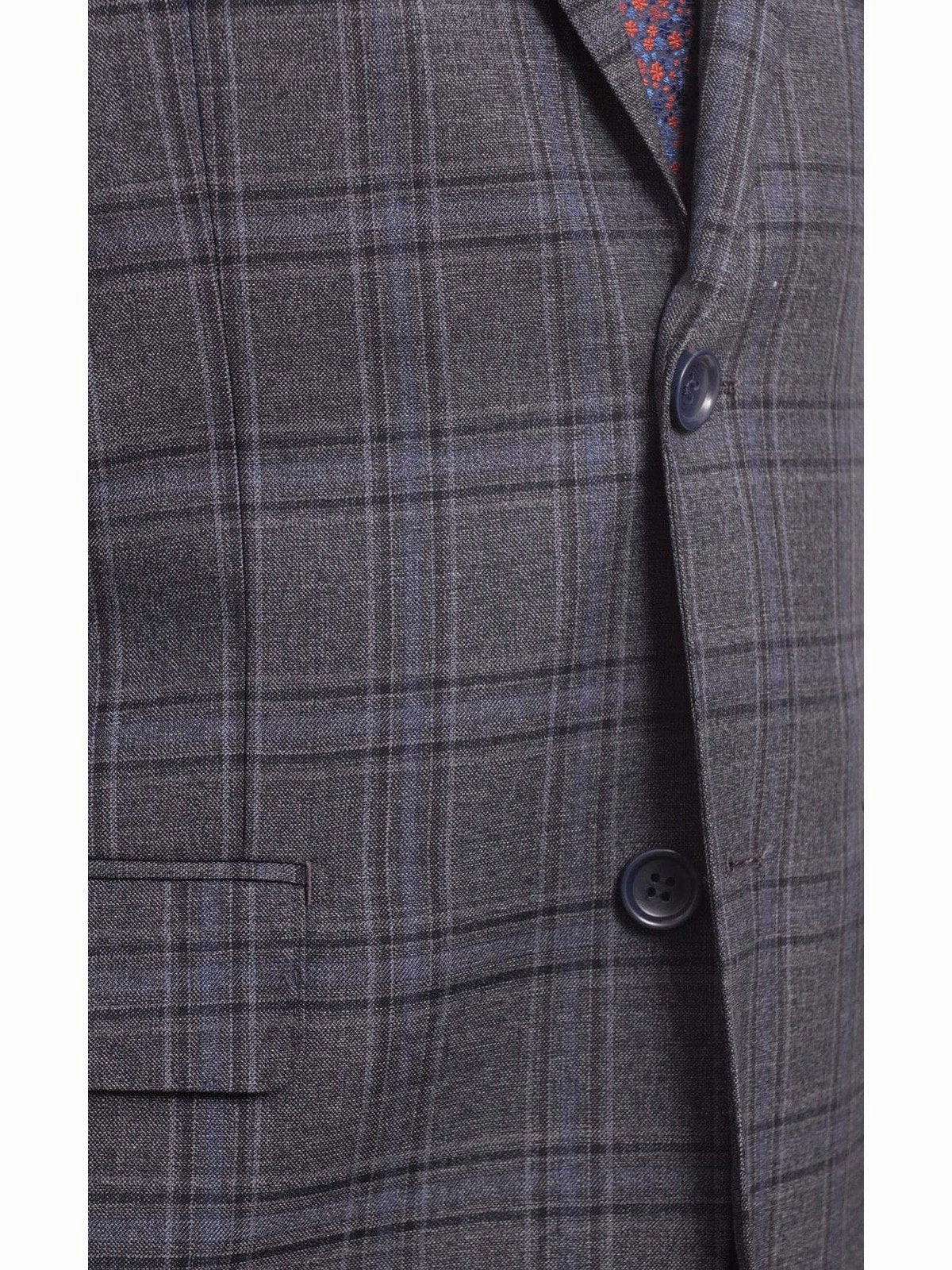 Men's Classic Fit Medium Blue Plaid Two Button Wool Suit