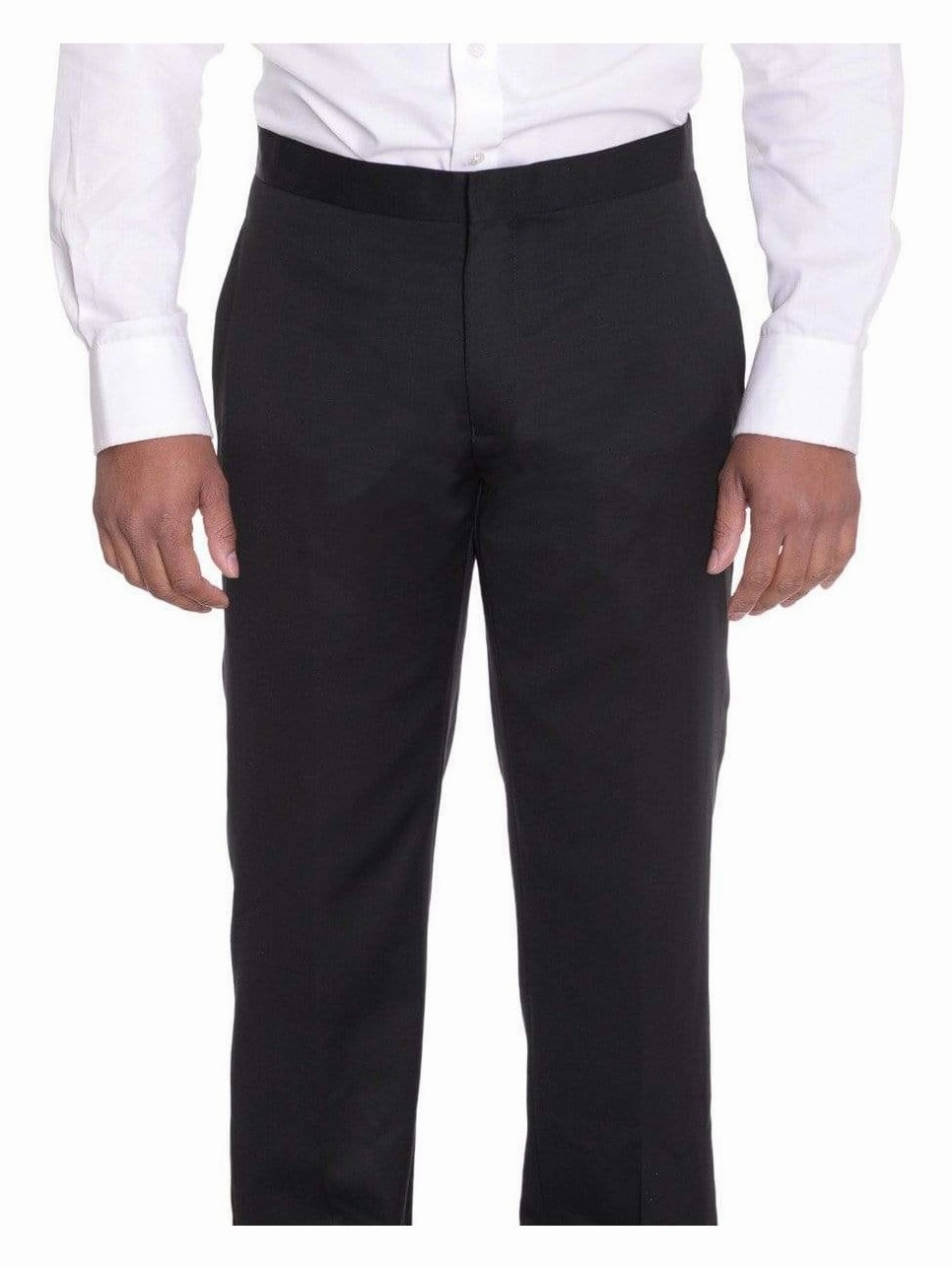 Men's Classic Fit Solid Black Two Button 100% Wool Formal Tuxedo Suit