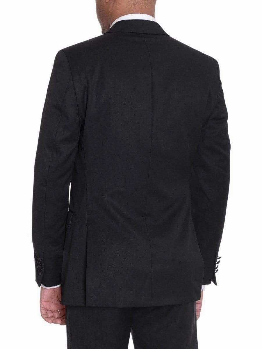 Men's Classic Fit Solid Black Two Button 100% Wool Formal Tuxedo Suit