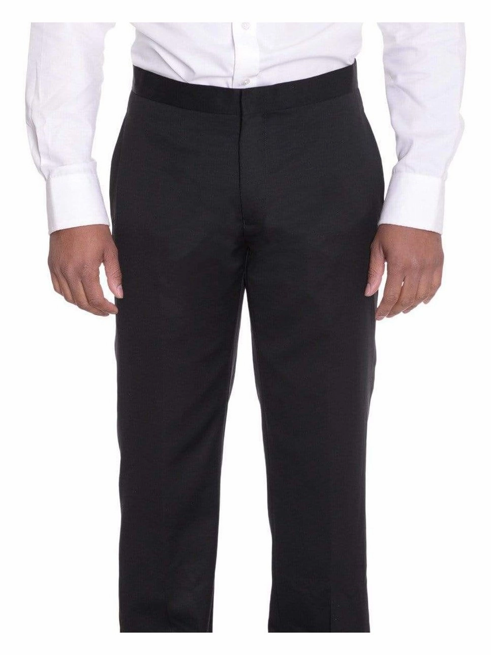 Men's Classic Fit Solid Black Two Button 100% Wool Formal Tuxedo Suit