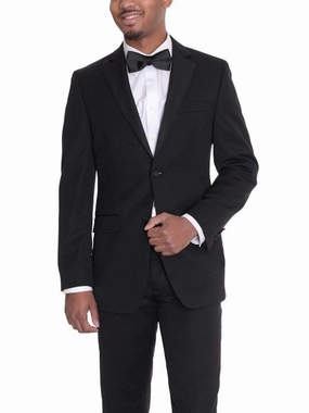 Men's Classic Fit Solid Black Two Button 100% Wool Formal Tuxedo Suit