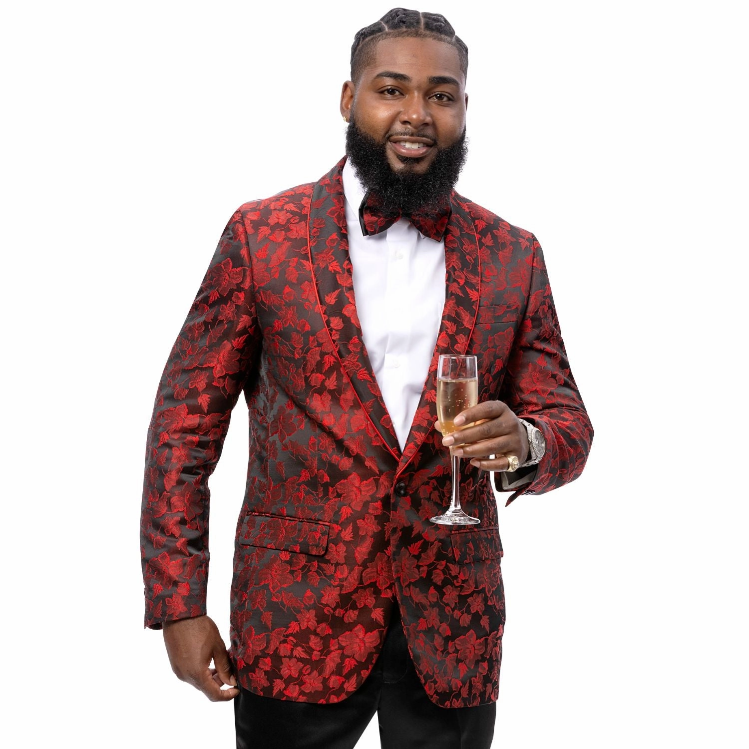 Men's Elegant Red Floral Velvet Blazer