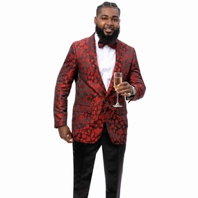 Men's Elegant Red Floral Velvet Blazer