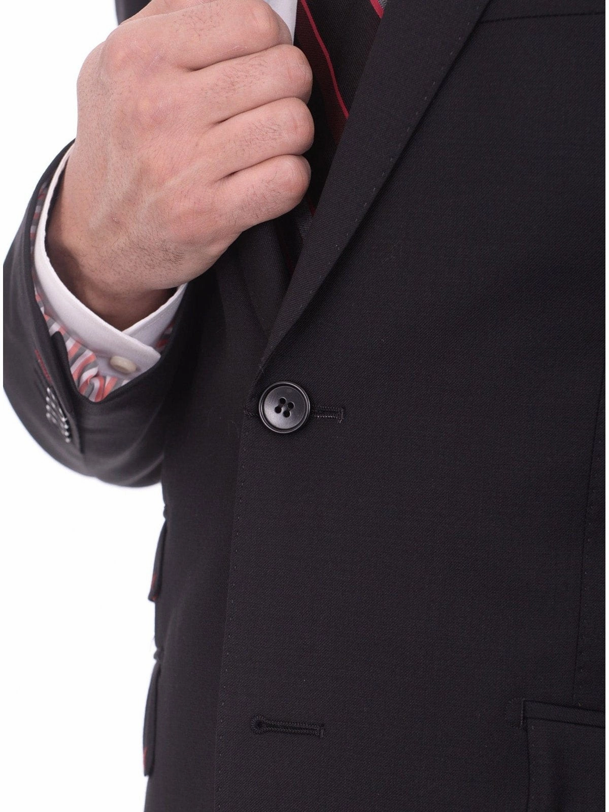 Men's Levinas Solid Black Half Canvassed High-End Wool Cashmere 2 Piece Suit
