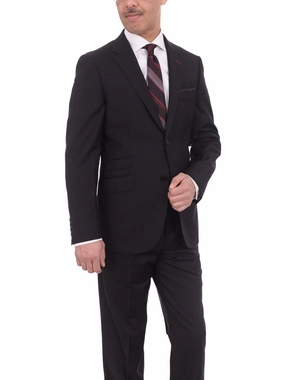 Men's Levinas Solid Black Half Canvassed High-End Wool Cashmere 2 Piece Suit