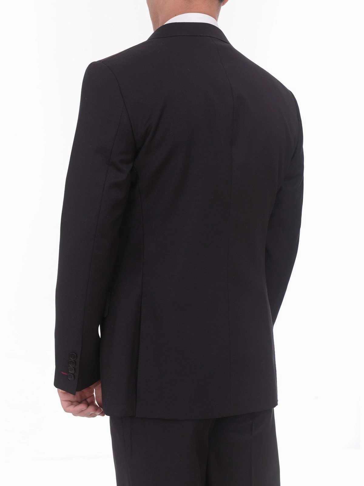 Men's Levinas Solid Black Half Canvassed High-End Wool Cashmere 2 Piece Suit