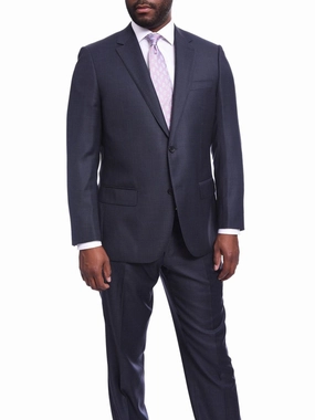 Men's Napoli Classic Fit Blue Plaid 2 Button 100% Italian Loro Piana Wool Suit