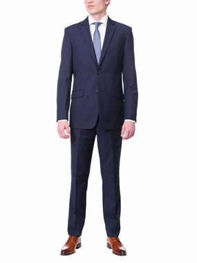 Men's Raphael Big & Tall Regular Fit Solid Blue Two Button 2 Piece Suit Jacket & Pants