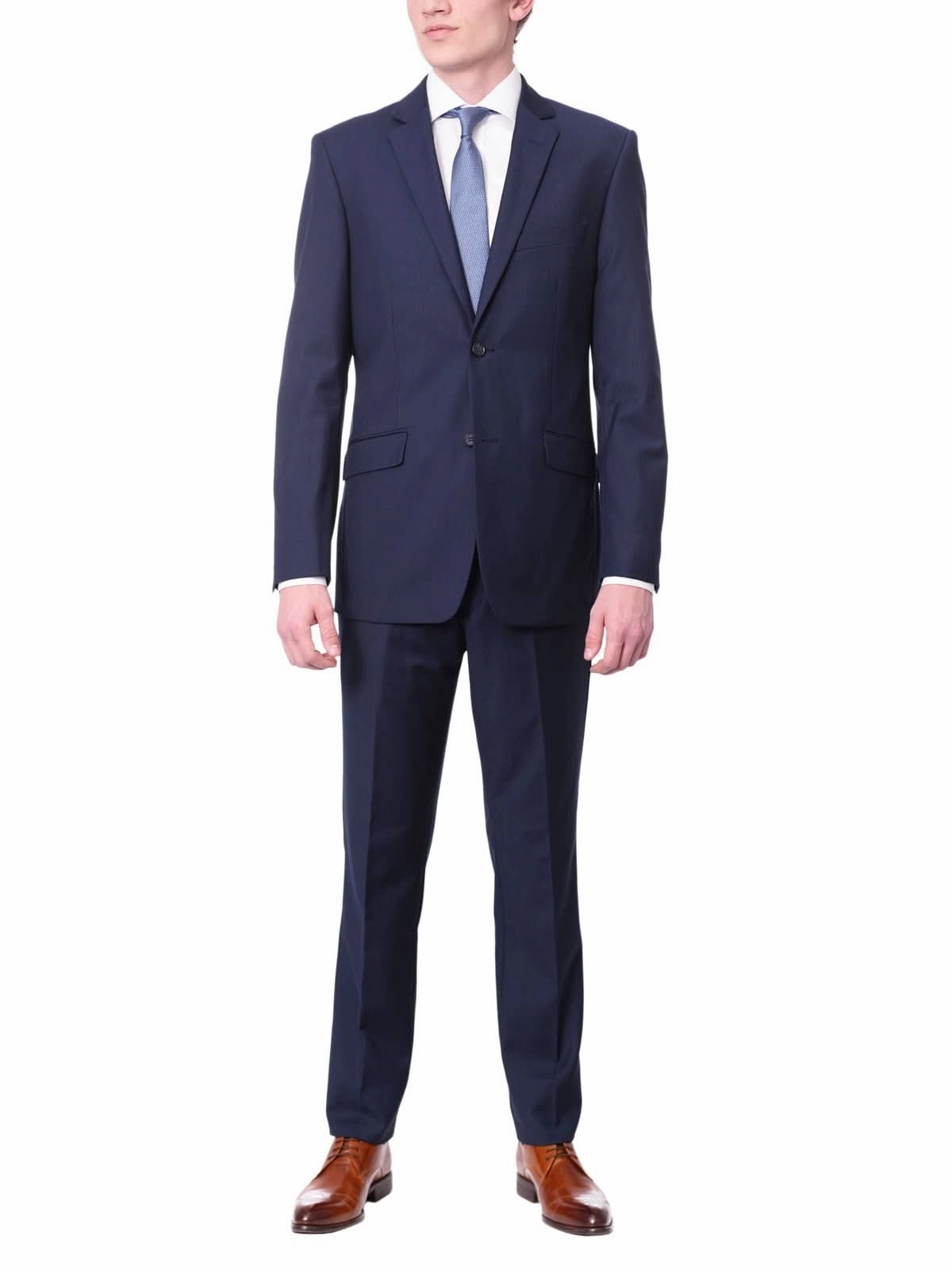 Men's Raphael Big & Tall Regular Fit Solid Blue Two Button 2 Piece Suit Jacket & Pants