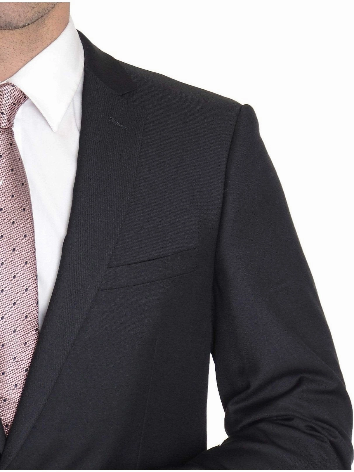 Men's Raphael Slim Fit Solid Black Two Button Wool 2 Piece Formal Business Suit