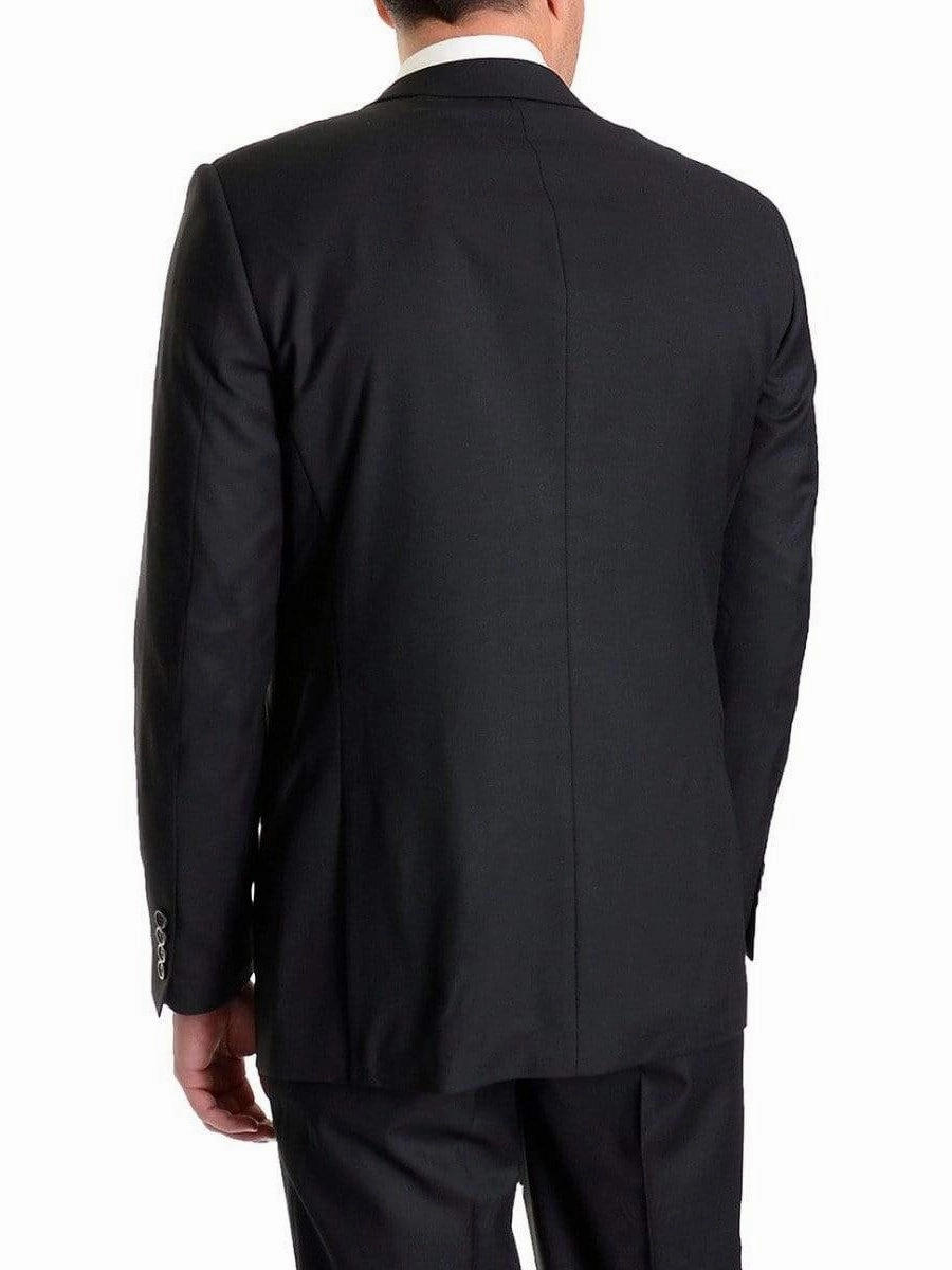 Men's Raphael Slim Fit Solid Black Two Button Wool 2 Piece Formal Business Suit
