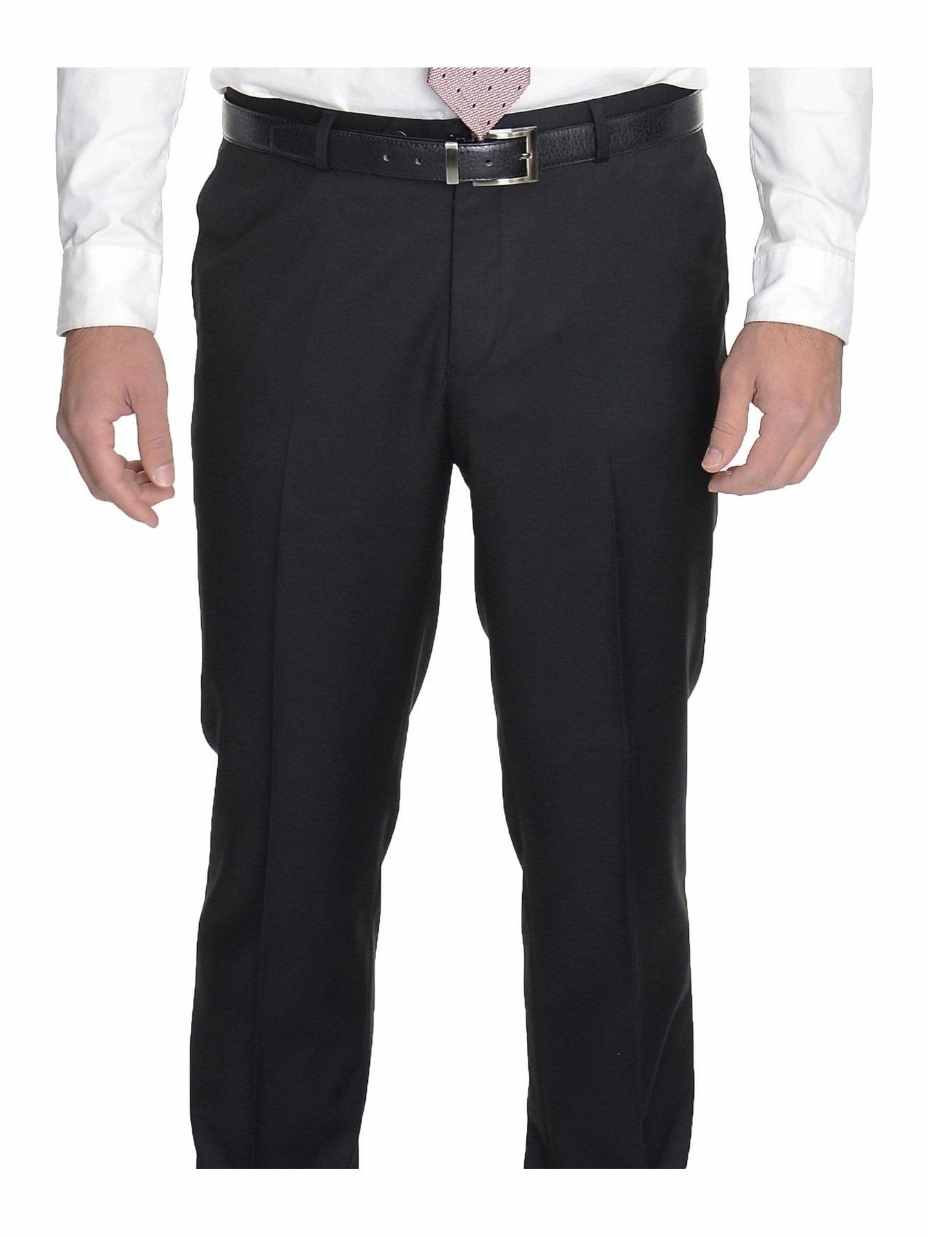 Men's Raphael Slim Fit Solid Black Two Button Wool 2 Piece Formal Business Suit